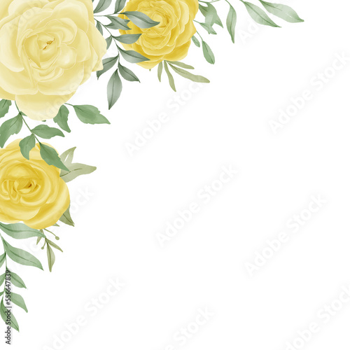 yellow rose flower watercolor frame corner border