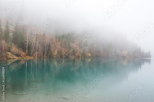 Issyk lake in the fog. Kazakhstan landscape