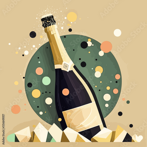 Festive bottle of sparkling wine on a decorative background