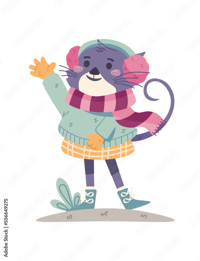 custom made wallpaper toronto digitalCat in Winter Clothes - Hand Drawn - Winter Animal