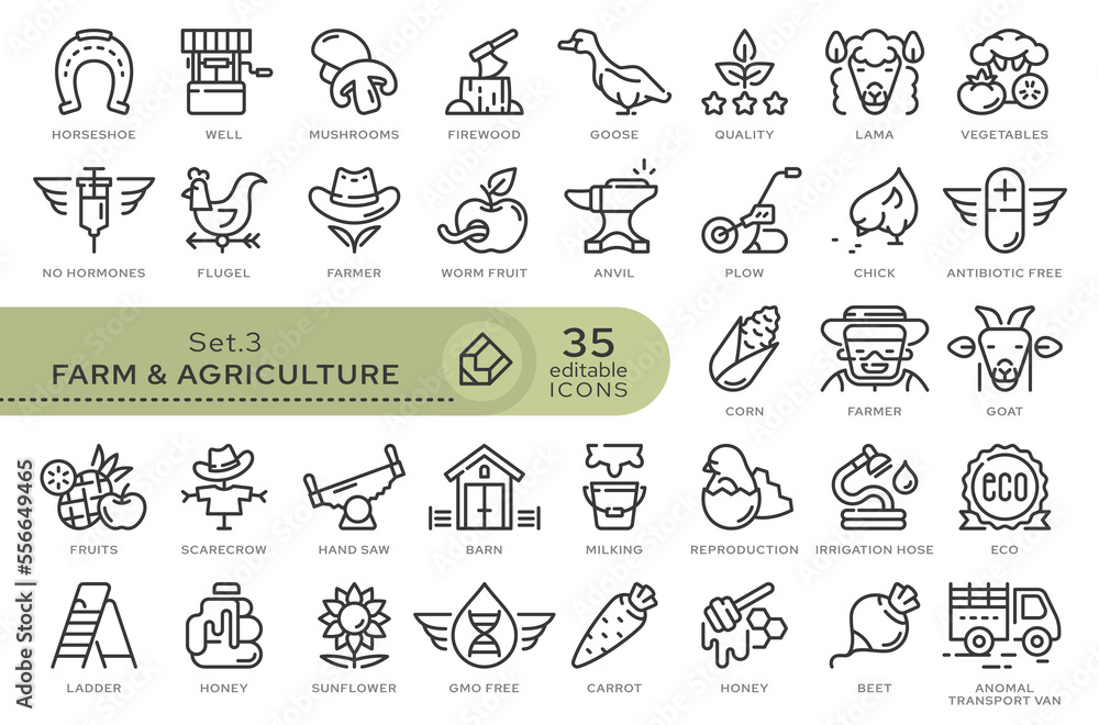 Set of conceptual icons. Vector icons in flat linear style for web sites, applications and other graphic resources. Set from the series - Farm and Agriculture. Editable outline icon. Set of conceptual icons. Vector icons in flat linear style for web sites, applications and other graphic resources. Set from the series - Farm and Agriculture. Editable outline icon.