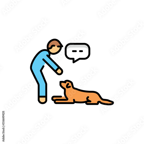 Command to lie down color line icon. Dog training.