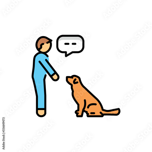 Sit command color line icon. Dog training.