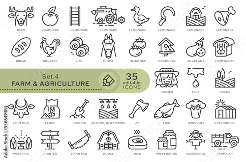 Set of conceptual icons. Vector icons in flat linear style for web sites, applications and other graphic resources. Set from the series - Farm and Agriculture. Editable outline icon.	