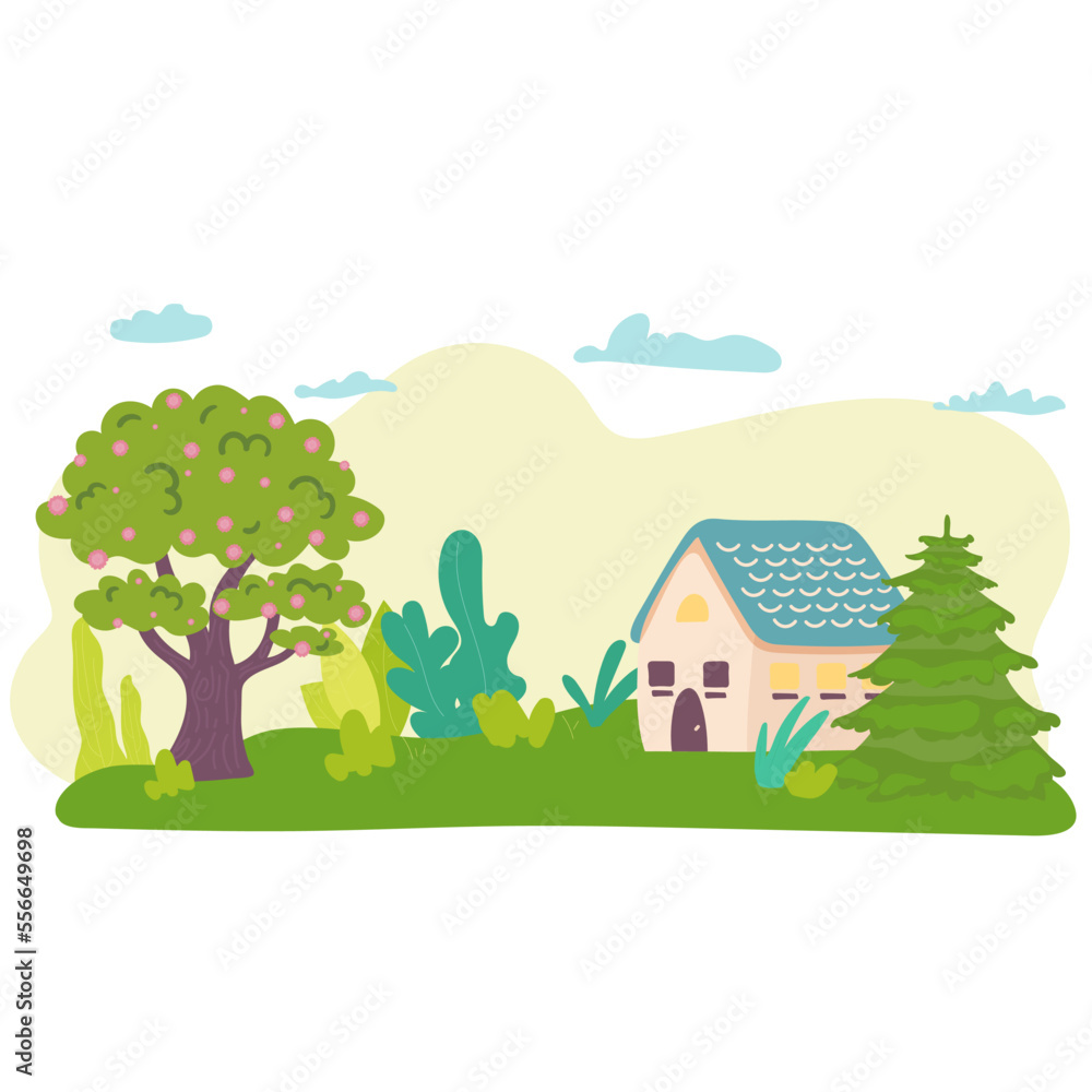 Beautiful scene of nature with sun rising over mountrain in the morning, lanscape vector illustration Beautiful scene of nature with sun rising over mountrain in the morning, lanscape vector illustration