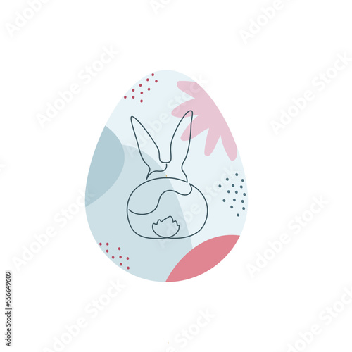 One line silhouette collection. Vector linear art illustration. Black outline rabbit animal from behind in egg shape symbol isolated on white background. Design element for easter egg holiday