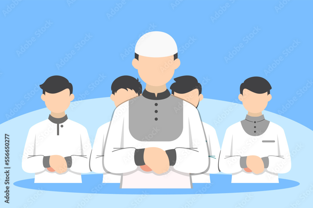 Muslim prayers in congregation flat illustration