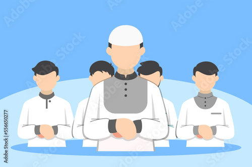 Muslim prayers in congregation flat illustration photo