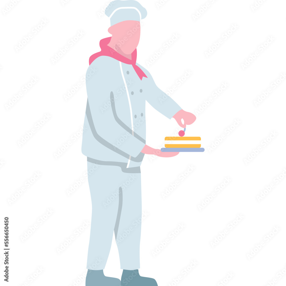 Baker chef holding cake vector icon isolated