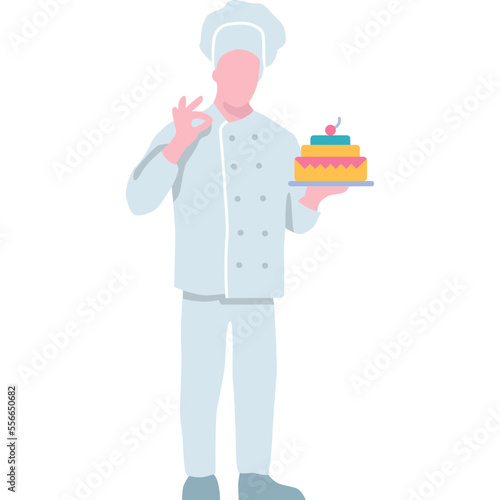 Baker chef with cake gesturing ok vector icon