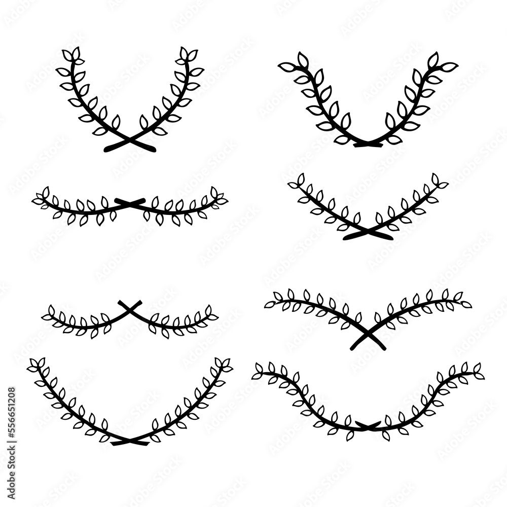 simple vector set 8 hand draw sketch flower and leaf border Stock ...