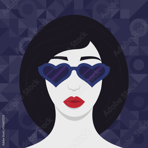 Girl in sunglasses. Retro banner. Abstract vector background