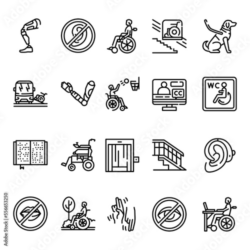 Disability line icons set. Isolated vector element.