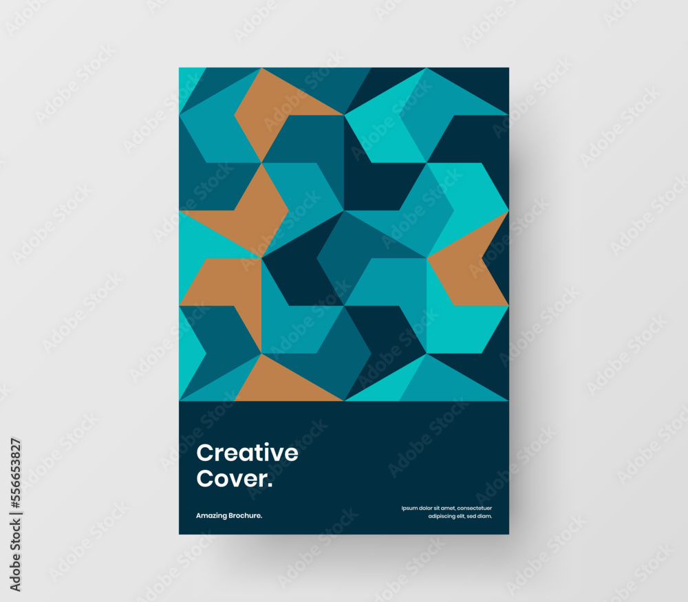Fototapeta premium Fresh presentation A4 vector design template. Unique mosaic hexagons cover concept.