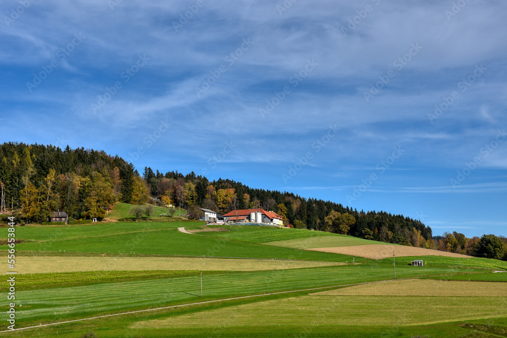 Obraz premium Oberösterreich, Lichtenberg, Mühlviertel, Aussicht, Fernsicht, Traunviertel, Hausruckviertel, Ferne, Natur, Felder, Dörfer, Siedlungen, Wälder, Wald, Siedlung, Feld, weit, Weite, Ebene, Flachland, Hüg