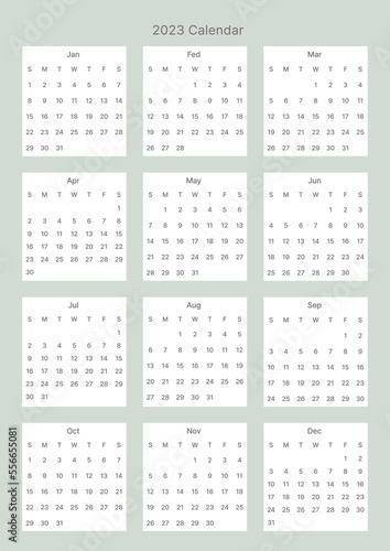 Fototapeta Naklejka Na Ścianę i Meble -  This is a simple style year planner with a year 12 month calendar for 2023. Note, scheduler, diary, calendar planner document template illustration.