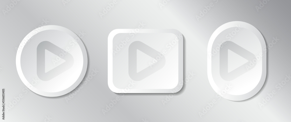 Play button vector set, realistic 3D style in white tone style, player button collection, technology and online streaming buttons, technology illustration, sign and symbol. Play button vector set, realistic 3D style in white tone style, player button collection, technology and online streaming buttons, technology illustration, sign and symbol.