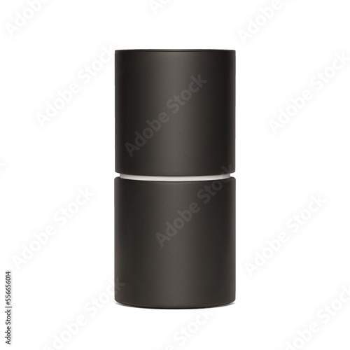 Black paper tube package mockup on white background. Blank craft carton circular realistic box with grainy texture. Cylindrical container with cap for product branding. Vector illustration