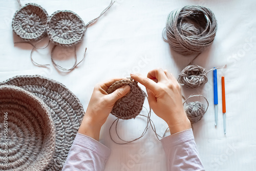 Wallpaper Mural Close-up hands of a woman doing crocheting hands. Torontodigital.ca