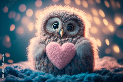 Cute owl holding a heart. Generative AI