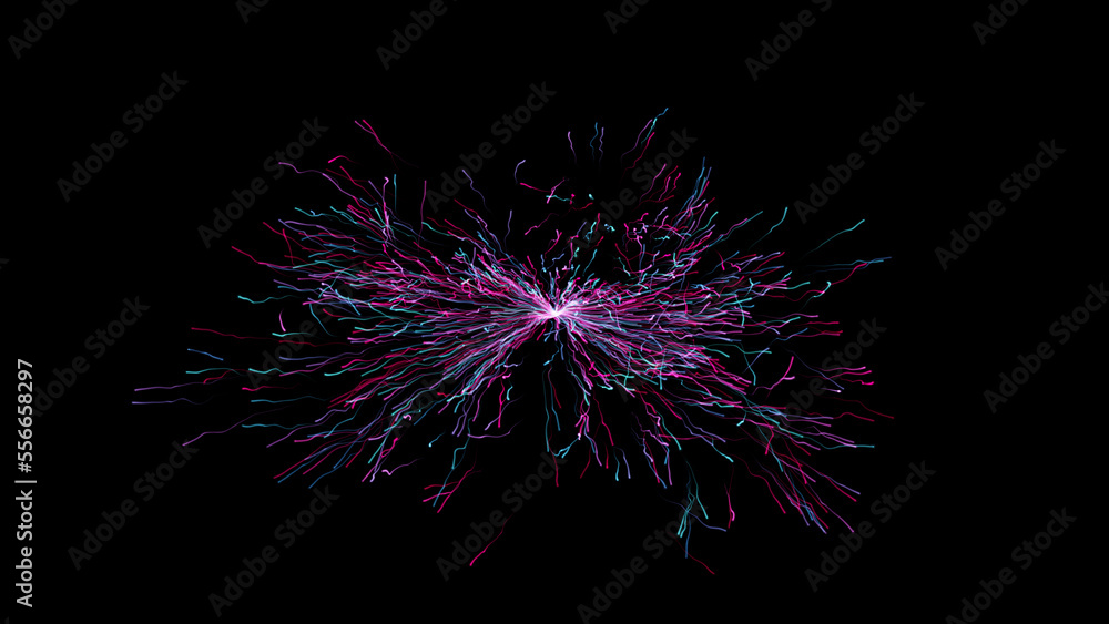 Stream of meandering colorful lines from the center. Fantastic particle flow. Cosmic miraculous phenomenon. Abstract festive backdrop for advertise, text, Valentine, Christmas 3D render Stream of meandering colorful lines from the center. Fantastic particle flow. Cosmic miraculous phenomenon. Abstract festive backdrop for advertise, text, Valentine, Christmas 3D render