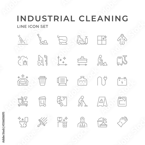 Set line icons of industrial cleaning