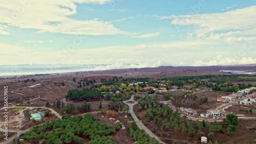 Drone shot of Ortal in the golan heights israel