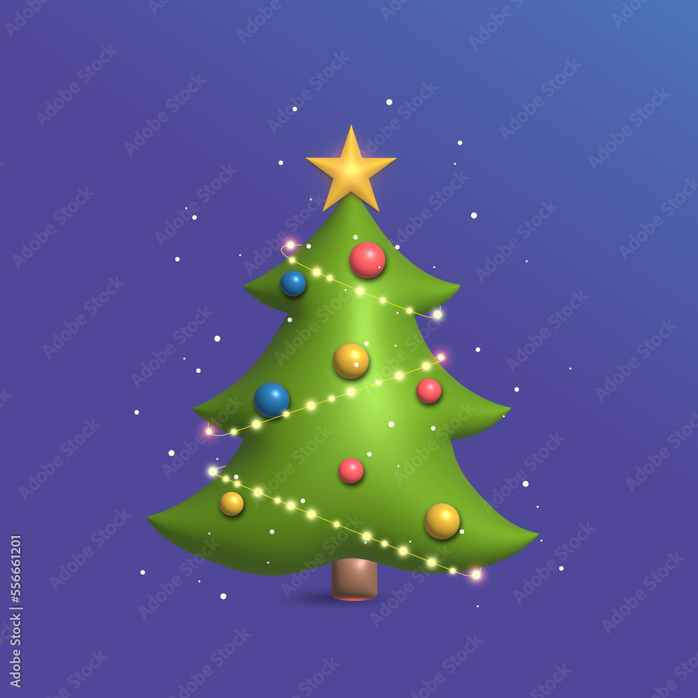 3D illustration of a Christmas tree with snow on a gradient background