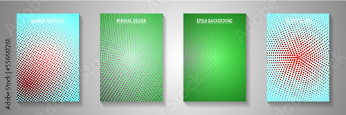 Random point screen tone gradation front page templates vector batch. Geometric poster faded screen