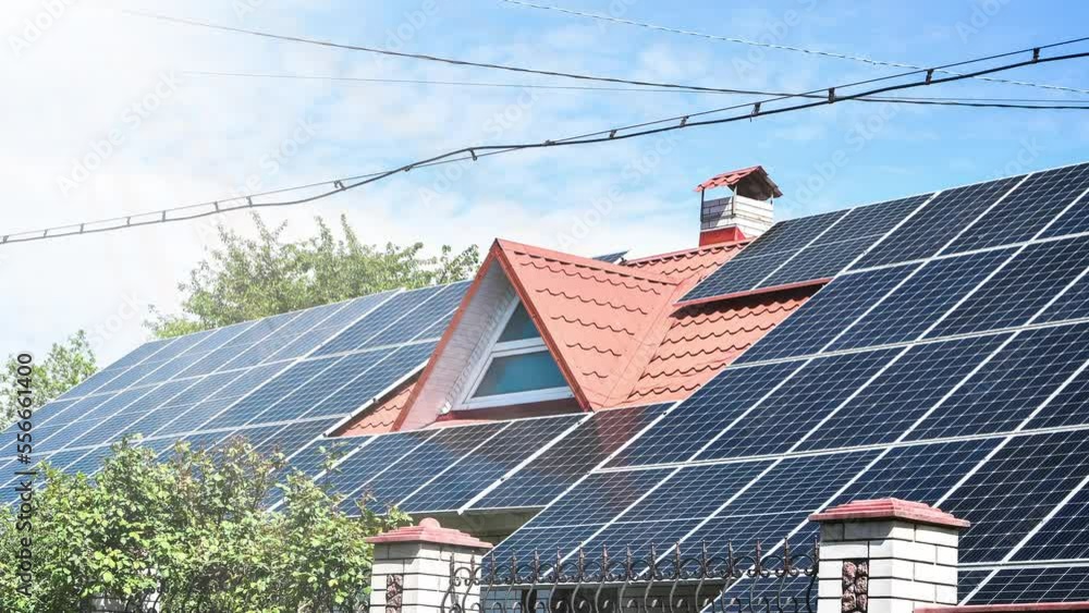 4k zoom in out New ecologic house with solar panels Alternative to ...