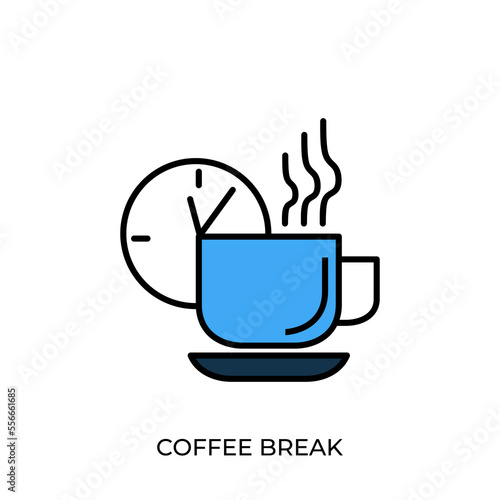 The best Coffee break business icon in blue  flat vector illustration in trendy style  isolated on white background. Editable perfect graphic resources for many purposes.