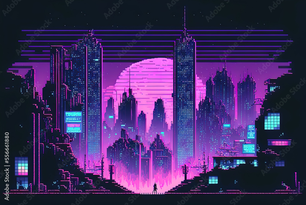 Generative AI Illustration Of The Cyberpunk Neon City Street At Night generative-ai-illustration-of-the-cyberpunk-neon-city-street-at-night