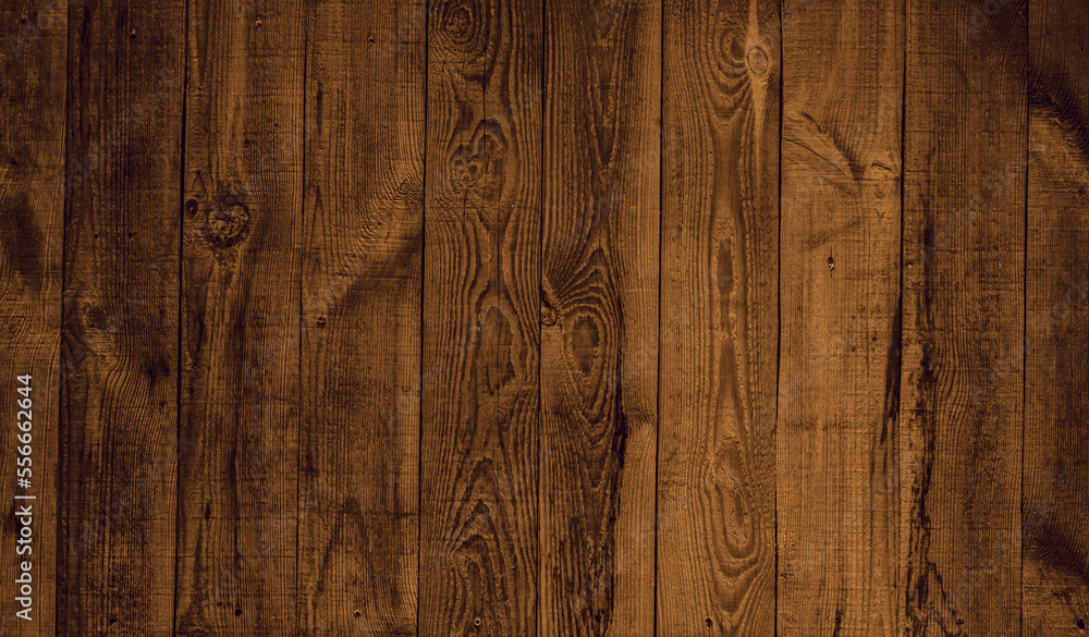 Naklejka premium Natural wood texture for background. Copy space, banner. Old weathered red or brown wooden wall for backdrop or banner.