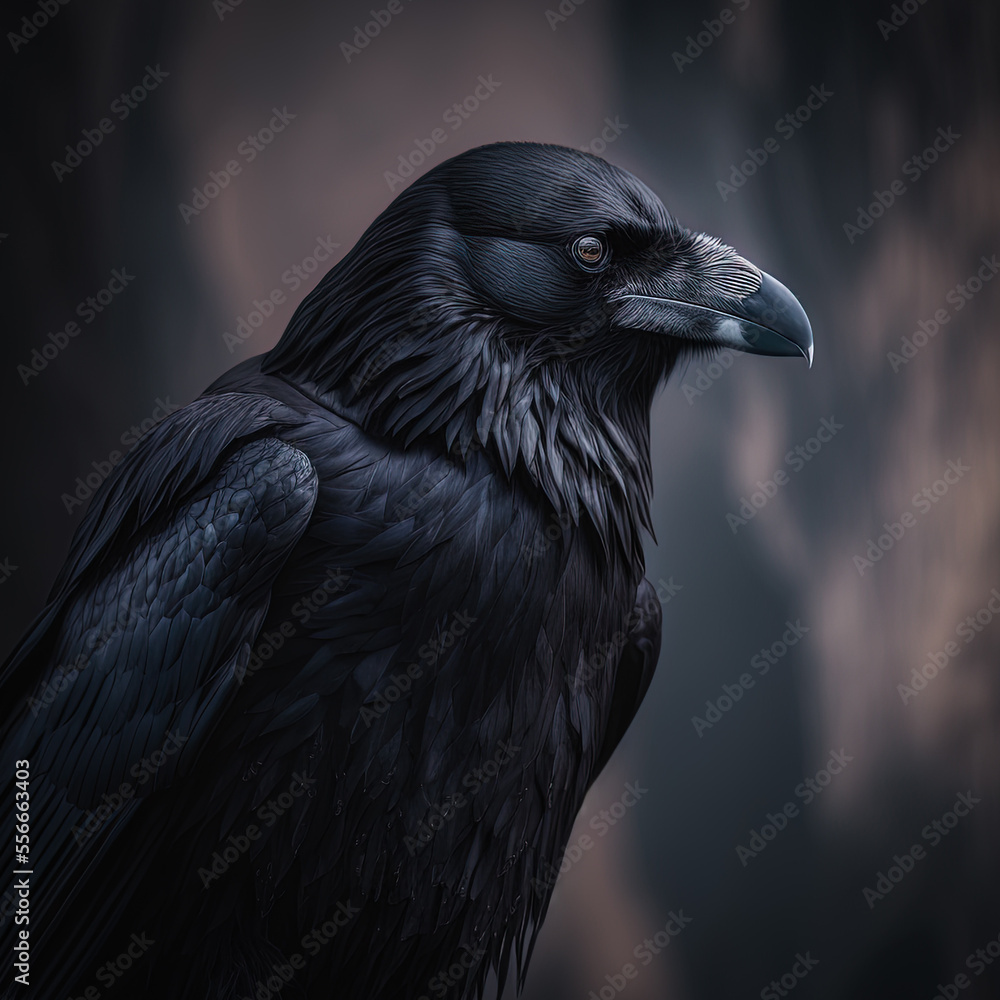 A large glossy feathered Raven on a cliff in Norway A large glossy feathered Raven on a cliff in Norway