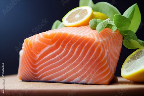 Piece of Raw Salmon with Le...