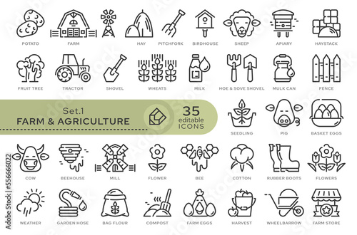 Set of conceptual icons. Vector icons in flat linear style for web sites, applications and other graphic resources. Set from the series - Farm and Agriculture. Editable outline icon. 