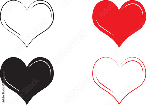 Corazones blanco, rojo y negro. Icono vector