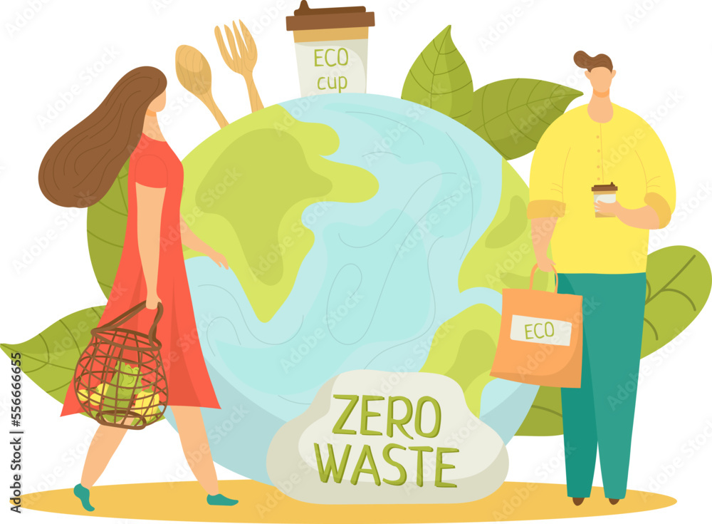 Fotografie Save planet environment by zero waste, eco bag set concept, vector illustration