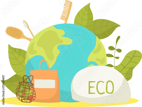Eco life, ecology environment concept vector illustration. Green planet and o...