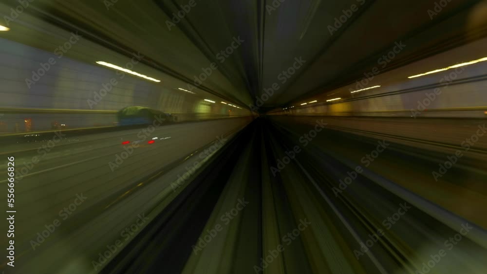 futuristic transportation, modern fast train, hyper lapse of automated train in Tokyo, Japan. Advanced engineering, transportation system, Asia tourism, transport technology concept futuristic transportation, modern fast train, hyper lapse of automated train in Tokyo, Japan. Advanced engineering, transportation system, Asia tourism, transport technology concept
