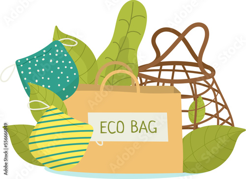 Organic product from grocery concept, vector illustration. Eco bag with natur...