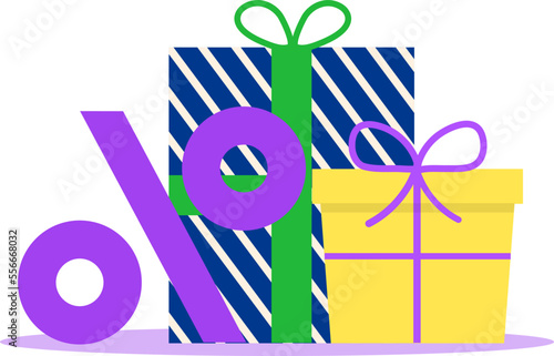 Sale sign at store shop bag, vector illustration. Retail gift with discount d...