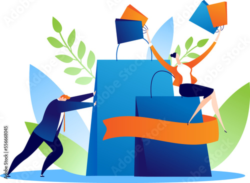 Final sale, buy fashion goods with discount concept, vector illustration. Bus...