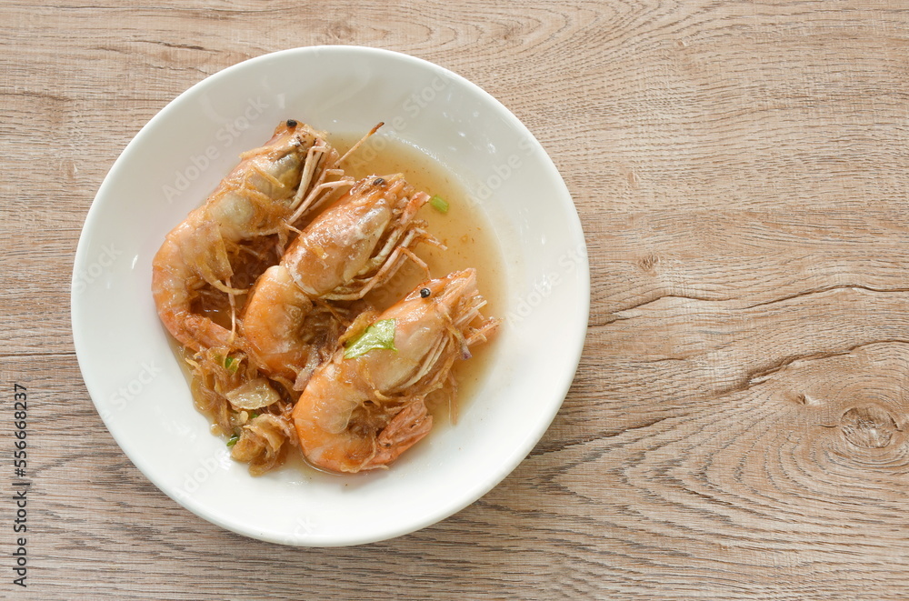 fried river shrimp dressing sweet and sour tamarind sauce on plate fried river shrimp dressing sweet and sour tamarind sauce on plate