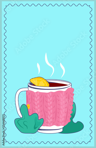 Winter holiday card, vector illustration. Happy greeting postcard with christ...