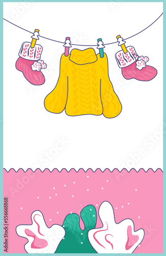 Winter holiday card, vector illustration. Happy greeting postcard with christ...