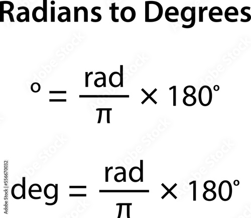 Relation between degree and radian. Vector image