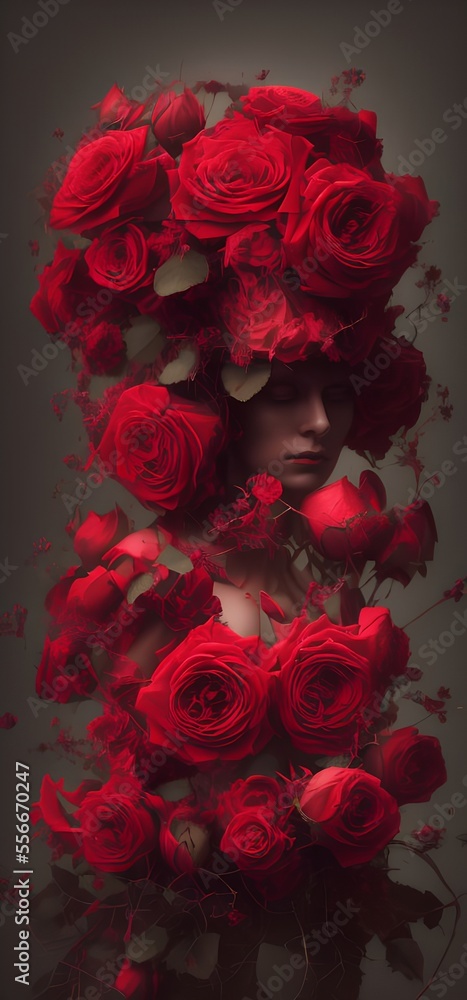 Generative AI,close-up of red roses against wall Generative AI,close-up of red roses against wall