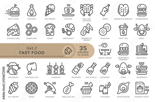 Set of conceptual icons. Vector icons in flat linear style for web sites  applications and other graphic resources. Set from the series - Fast Food. Editable outline icon. 