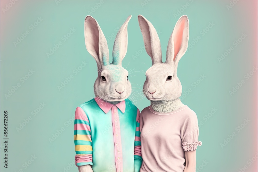 Lovely cute bunny couple. Generative AI